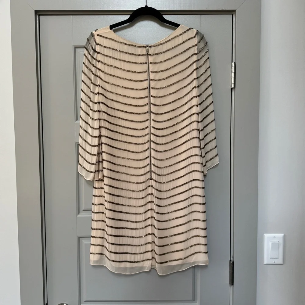 ALICE + OLIVIA | Laia Bell Sleeve Sequin Silk Stripe Dress $600+ Size Medium - Picture 10 of 14